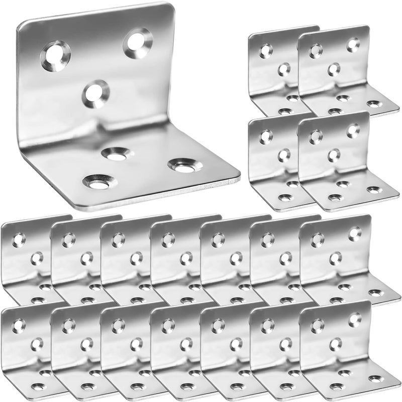 Evadow 80Pcs Stainless Steel Angle Brackets,1.2” x 1.2” x 1.5” Wide Small Corner Brace for Joining Furniture, Heavy Duty 90 Degree L Shape Corner Bracket, Right Angle Bracket for Wood Cabinets Furniture - Image 1